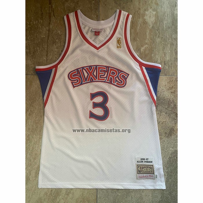 Camiseta Philadelphia 76ers Allen Iverson NO 3 Mitchell & Ness 1996-97 Blanco